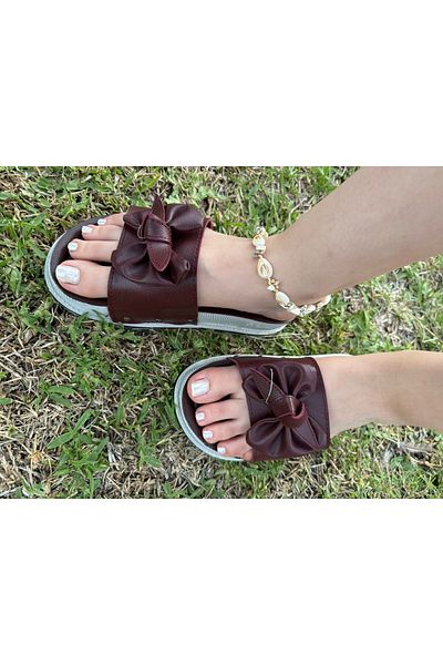 Shop Arc Stripe Detailed Bow Top Quality Slippers