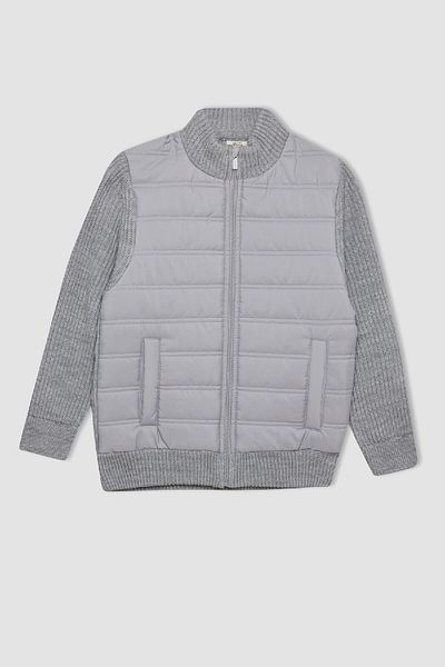 DeFacto Boy's Knitwear Jacket - Half Turtleneck, Zip Pocket, Solid Cardigan C1765A824Au