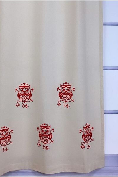 pamukidea Red Owl Pattern Printed Buldan Curtain - 100% Cotton Linen Summer Board