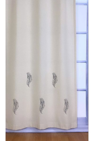 pamukidea Gray Feather Pattern 100% Cotton Linen Summer Curtain - Wooden Stone Printed for Buldan and Balcony