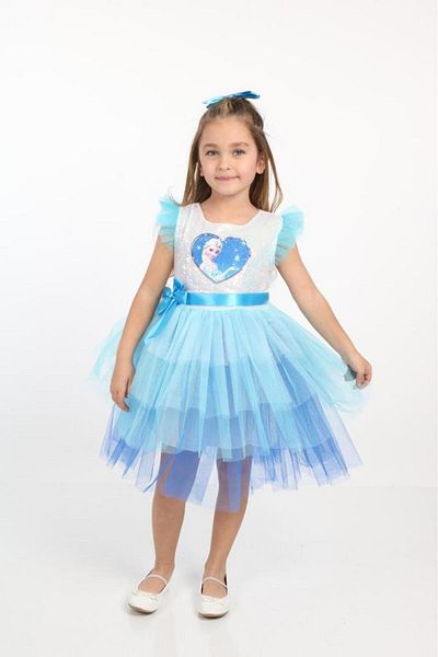 Derya Bebek Butik Rochie Elsa Catarama cu paiete Costum Elsa Tulle Albastru