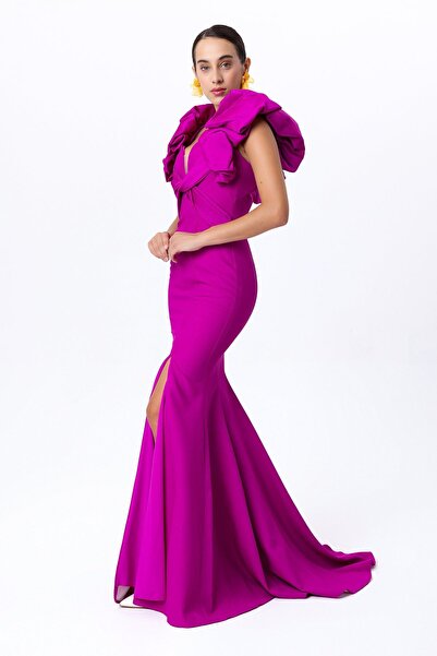 Sarı Etiket Βραδινό φόρεμα με χιαστί φουσκωτό μανίκι