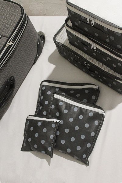 Nanteks 6-piece Gray Polka Dot Suitcase Organizer Set - Travel Storage Suitcase Organizer