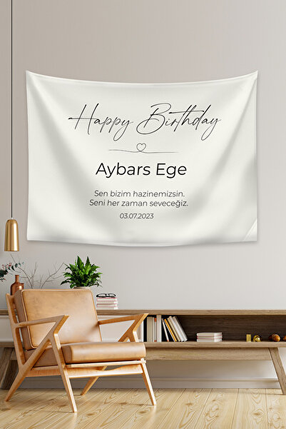 Vagonik Kişiye Özel Doğum Günü Happy Birthday Duvar Örtüsü Duvar Halısı Birinci Kalite Kumaş