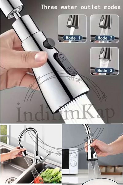 İndirimKap Chrome 3 - 360 Degree Rotating Faucet Sink, Functional Economical Kitchen Head