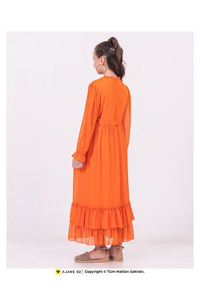 RAMON&ARTOS Fusta cu mânecă lungă din tulle Rochie de fetiță din sifon adunat in straturi