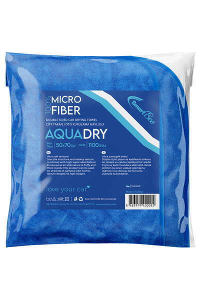 SmartBee Aquadry Çift Taraflı Oto Kurulama Havlusu 50x70cm 1100gsm – Mavi