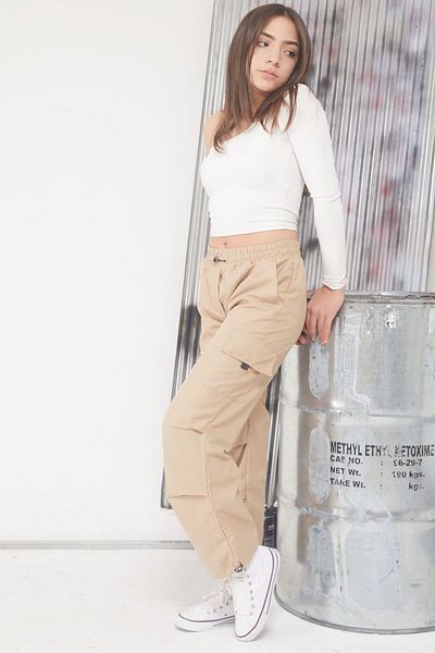 Cansın Mini Cream Cargo Pocket Elastic Leg Girl's Parachute Pants 17598