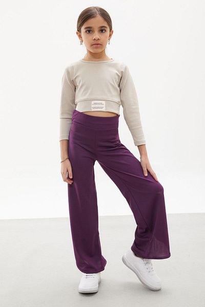 Cansın Mini Pantaloni pentru fetiță din țesătură de viscoză, mov, cu centură, 18104