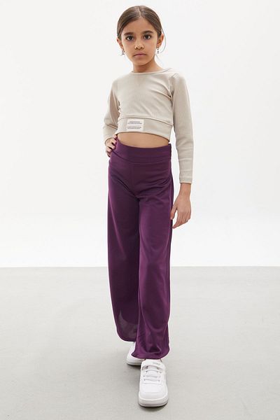 Cansın Mini Pantaloni pentru fetiță din țesătură de viscoză, mov, cu centură, 18104