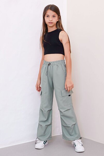 Cansın Mini Girl's Mint Cargo Pants 19044 - Elastic Leg and Parachute Pocket