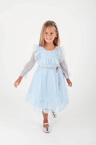 AHENGİM Girl's Lace Tulle Evening Dress with BucKle and Belt Ak2206