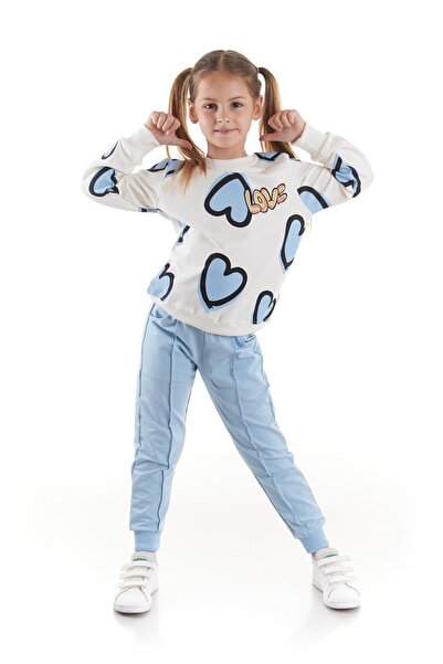 AHENGİM Heart Printed Trend Σετ φόρμας για κορίτσια - Βαμβακερό, Εποχιακό Ak2504