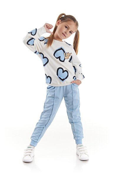 AHENGİM Heart Printed Trend Σετ φόρμας για κορίτσια - Βαμβακερό, Εποχιακό Ak2504