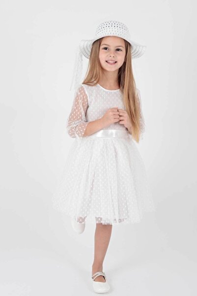 AHENGİM Kids Kız Çocuk Şapkalı Ve Tül Dantel Trend Abiye Elbise Ak2228