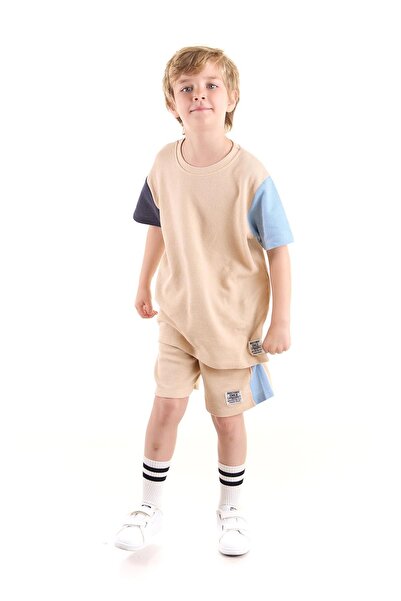 AHENGİM Boy's Wuffle Capri Suit - Sleeve Garnished, Cotton, Ak2526