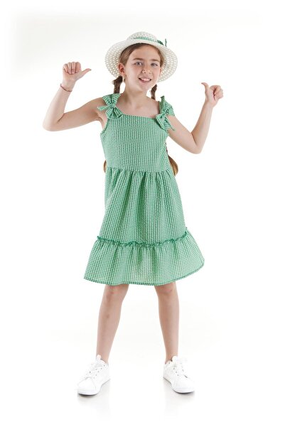 AHENGİM Dívčí šaty - SeersucKer Gingham and Hat Set Ak2524