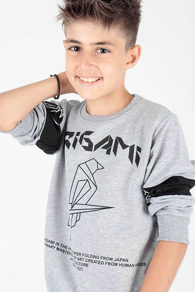 AHENGİM Boy's Origami Printed Sweatshirt - Ak15160
