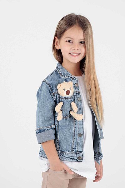 AHENGİM Dívčí bavlněná Jean Jacket - casual Fashion, Medvídek 22176023