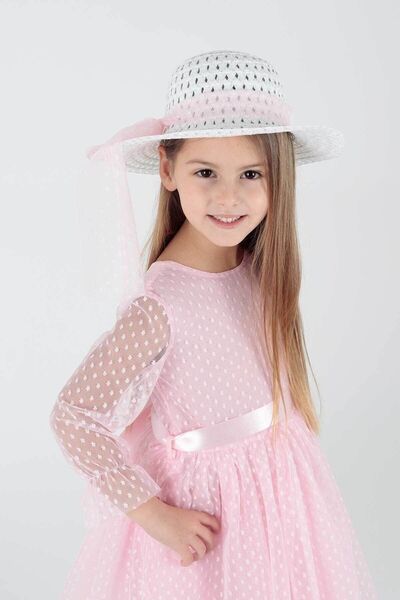 AHENGİM Kids Kız Çocuk Şapkalı Ve Tül Dantel Trend Abiye Elbise Ak2228
