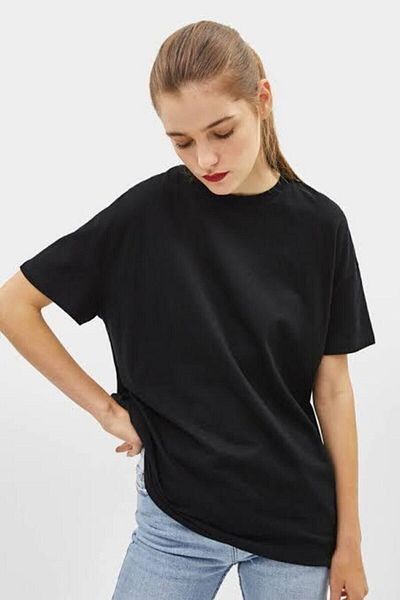 Pink Sky Μαύρο μπλουζάκι με κοντό μανίκι Oversize Crew Neck