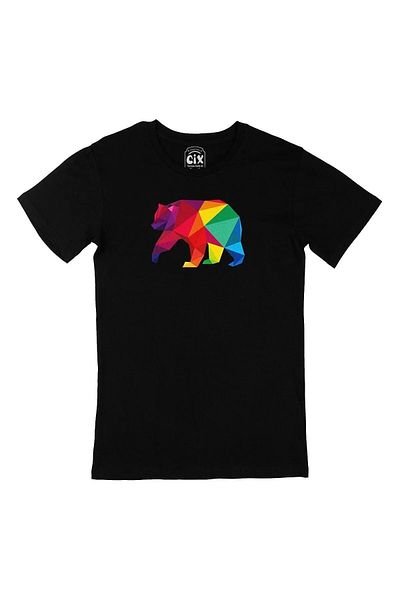 Pink Sky Rainbow Color Polygon Bear Black T-Shirt