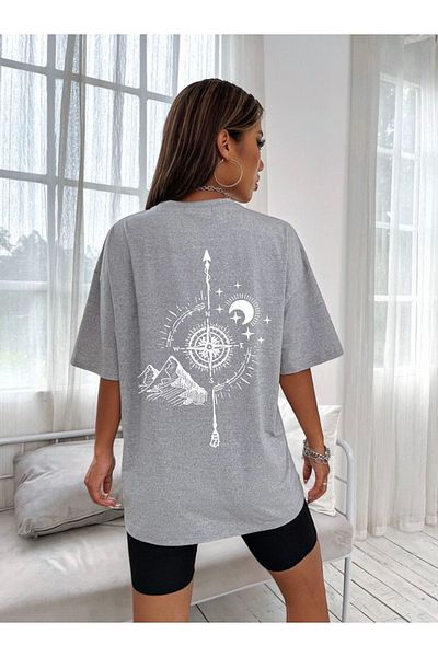 Pink Sky Μπλουζάκι Unisex Oversize Compass Printed