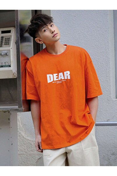 over head oh Помаранчева футболка Oversize з принтом Dear для чоловіків