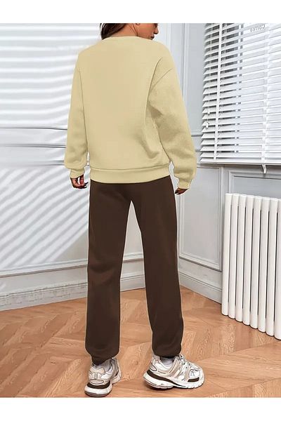 QUEENSTOWN Μπεζ και καφέ Σετ φόρμας με στάμπα Brooklyn - Crew Neck, 3 νήματα