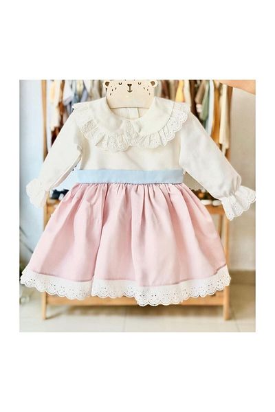 Little Coco Costum rochie fetiță cu guler roz pentru bebeluș ziua de naștere