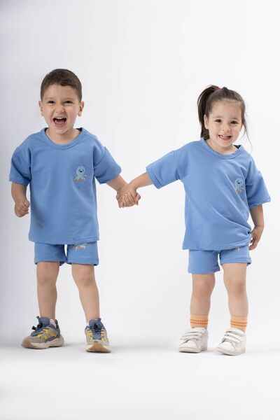 Lissa Kids Çocuk Şortlu Alt-Üst Takım 2 3 4 5 6 Yaş Bebek Takım Mavi Kız Erke...