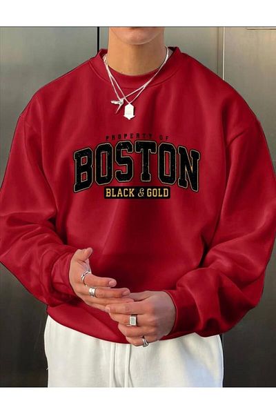 NO 601 RedBostonPatterned Men's WinterSweat- Crew Neck, Hoodless