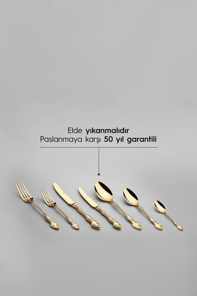 Nehir Adriana Full Gold 12-Person 89-Piece Cutlery Set with Leather Case