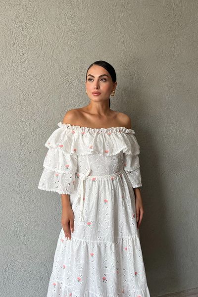 Seda Yalçın Atelier Embroidery Dress - White and Pink Floral Pattern