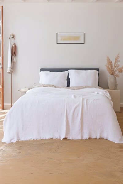 vivamaison 4 LayerMuslinCotton Pique Bedspread - Double Sided White Color, 160x240 Cm