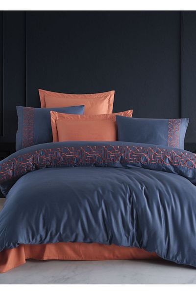 Dantela Set cuvertură de pilota cu broderie dublă Luna - Bumbac Satin Brick