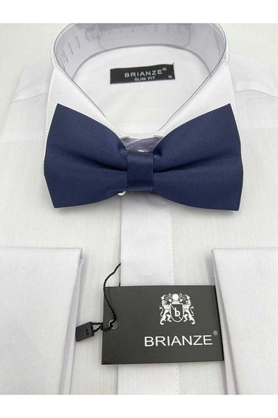Brianze Satin Bow Tie Navy Blue Solid Color