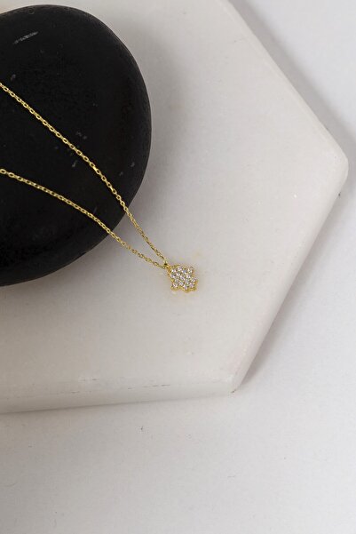 klas gümüş Gümüş Zirkon Taşlı Minimal Fatma Ana Eli Gold Kolye