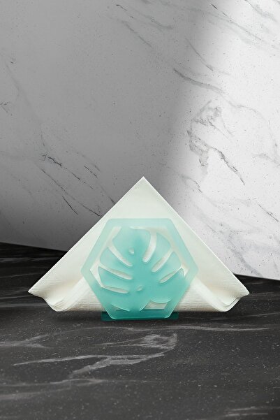 Story Акрилна поставка за салфетки с тема листа от монстера в циан, ментово, зелено