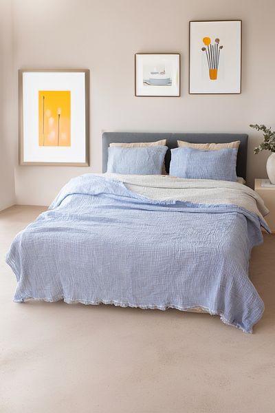 vivamaison Cuvertură de pat simplă piqué 4 straturi muselină bumbac față dublu Baby Blue 160x240 cm