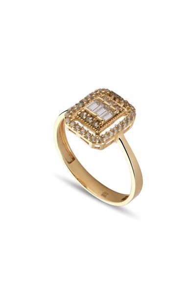 Side Gold Kuyumculuk 8 Ayar Sarı Altın Zirkon Taşlı Baget Yüzük