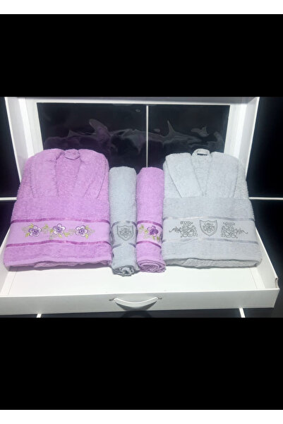 Hızlı Çeyiz Σετ μπουρνούζι 4 τεμαχίων κεντημένο |   Μπουρνούζι |   Σετ μπουρν...