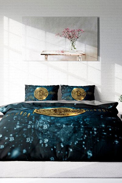 PerlaSera 3D-дизайн з візерунком біткойна - двоспальний комплект постільної білизни, щільно тканий бавовняний сатин