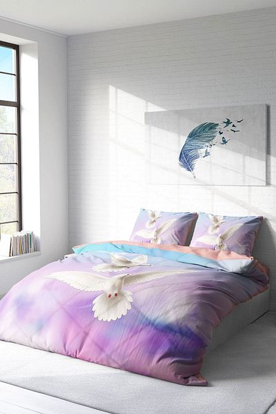 PerlaSera 3D Custom Design - Double Cotton Satin Duvet Cover Set, Pigeon