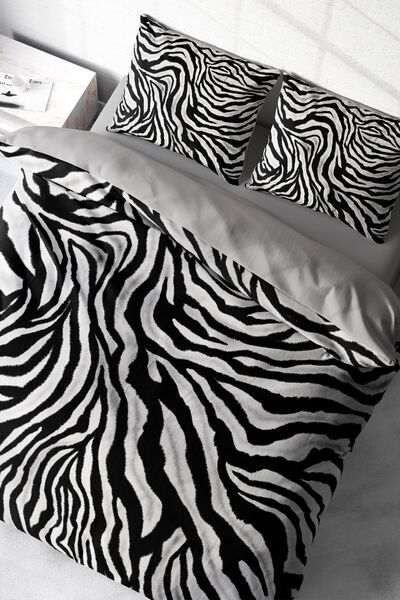 MonoHome Leopard Elastic Sheet 100% Cotton Satin Double Duvet Cover Set Classical Zebra