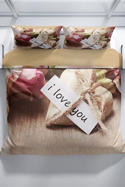 PerlaSera Love You 3d Cotton Satin Double Duvet Cover Set