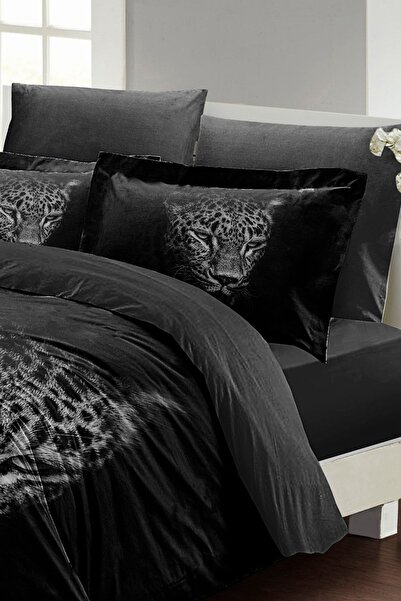 PerlaSera 3D Custom Design - Double Cotton Satin Duvet Cover Set, Black Leopard