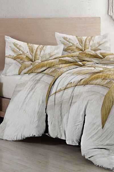 PerlaSera 3D Custom Design - Double Duvet Cover Set, Tightly Woven Cotton Satin, Retro Palm Luxury