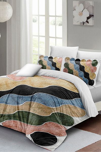 PerlaSera 3D Custom Design - Double Duvet Cover Set, Tightly Woven Cotton Satin, Row Colors