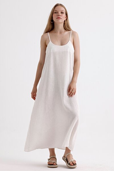 MD trend Wide Cut Loose Linen Summer Dress - Rope Strap